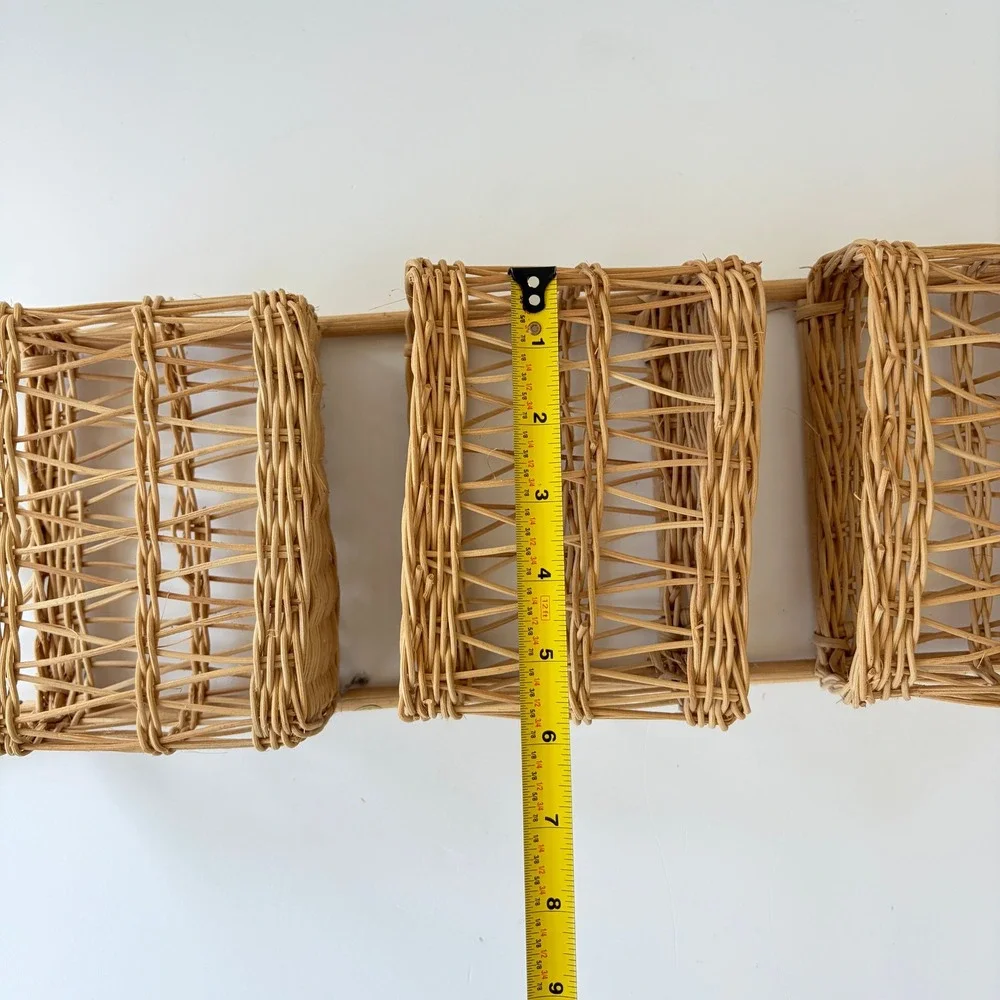 Vintage Rattan Wall Hanging 3 Tier Woven Wicker Basket Organizer Boho Decor 24in